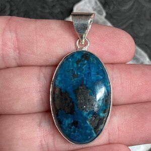 Unisex Shattuckite Azurite Metallic Pendant Stone Crystal Jewelry